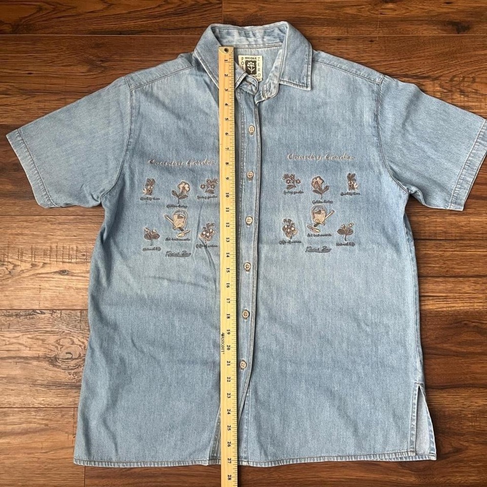 Vintage Denim Embroidered Country Button Collared Shirt Women S Cottagecore Boho - Picture 5 of 6